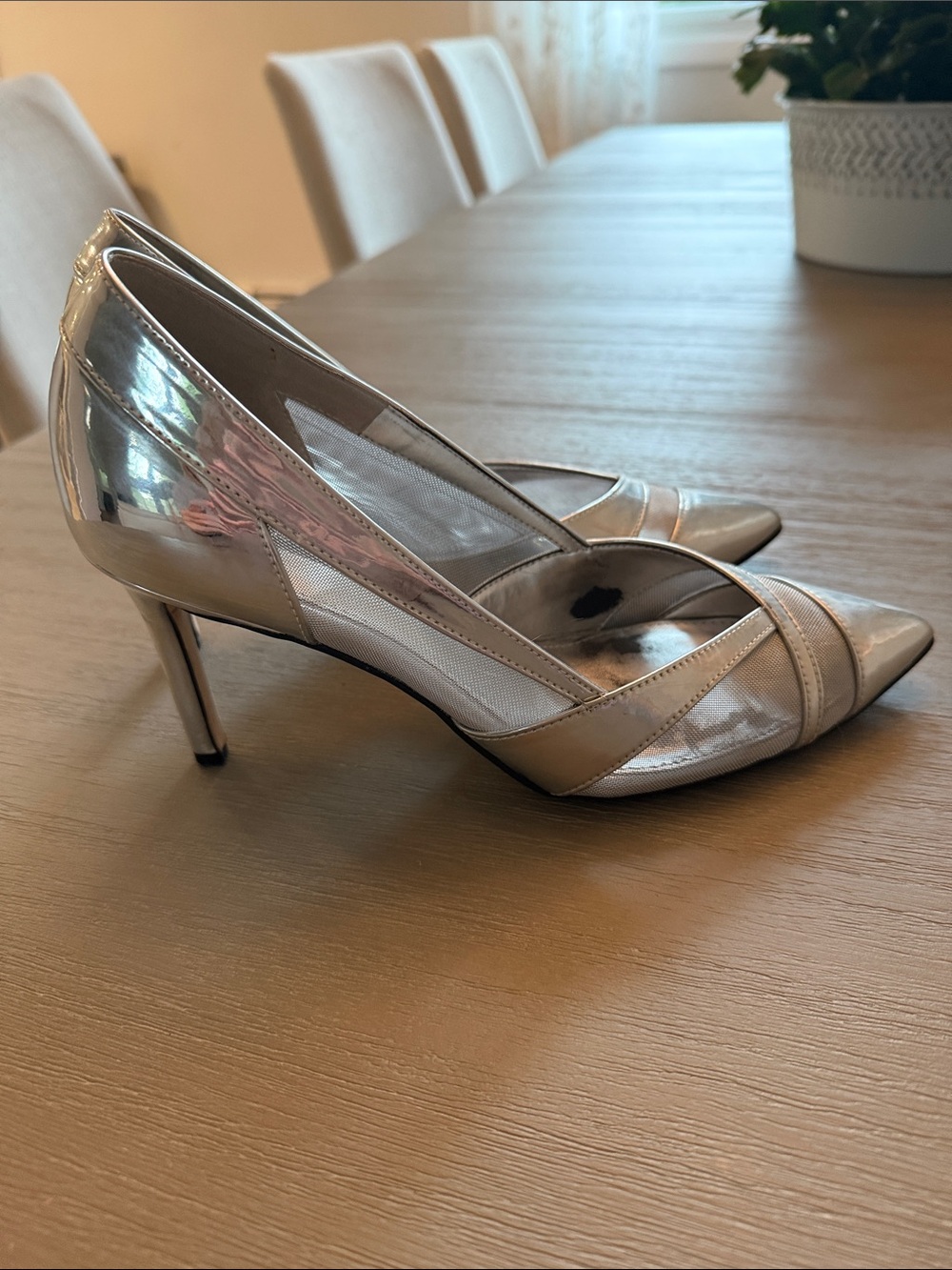Nine West Silver Pointed-Toe Mesh Accent Stilettos